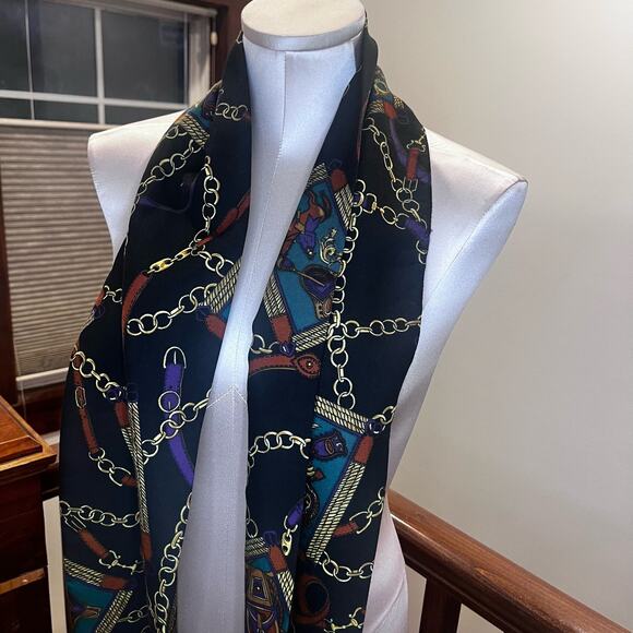 Belt & Chain Fashion‎ Scarf Green and Black Old Money Equestrian Preppy - Picture 6 of 8